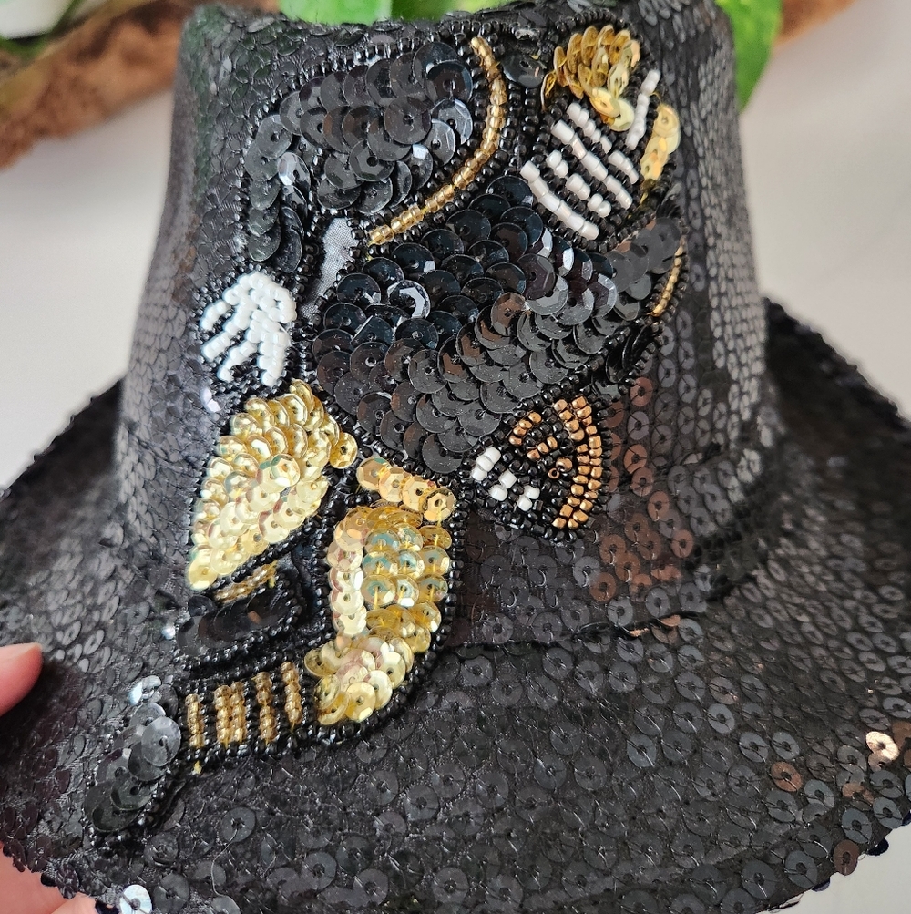 New Orleans Saints Black Sequin Fedora w Football Player Embellishment